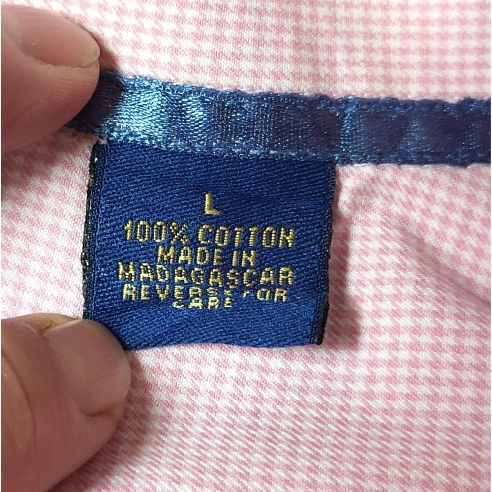 T. Harris London Pink White Herringbone Button‎ Down Shirt Pocket Size Large